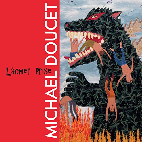 "Album cover with a man being swallowed by a giant creature, surrounded by others."