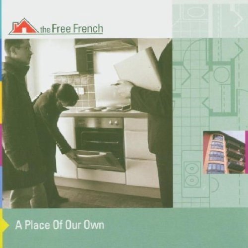"CD cover with sepia-toned image of two men in a kitchen, architectural plans visible."