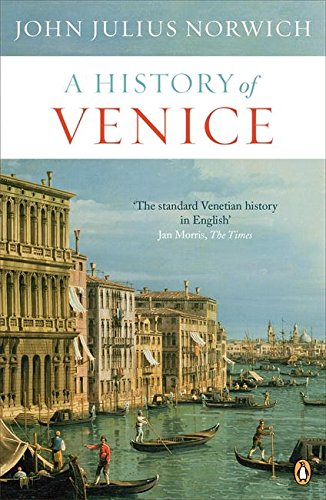 Book cover with 'A History of Venice' title, featuring a Venetian canal scene with gondolas.