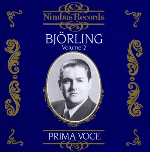 "CD cover with blue background, gold ornaments, and black-and-white portrait of Jussi Bjorling."