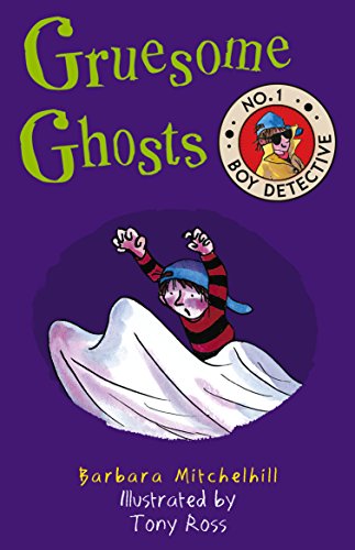 Book cover for Gruesome Ghosts featuring a boy in a red striped shirt and sheet.
