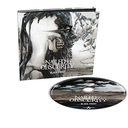 "Album cover art featuring a dark, charcoal drawing of a man's face and foliage."