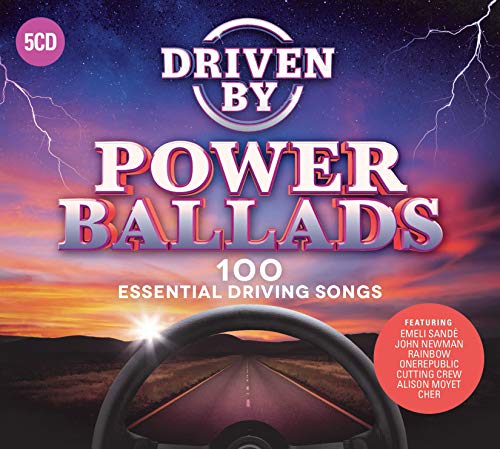 "CD cover with 'Driven by Power Ballads' text, a steering wheel, and a road."