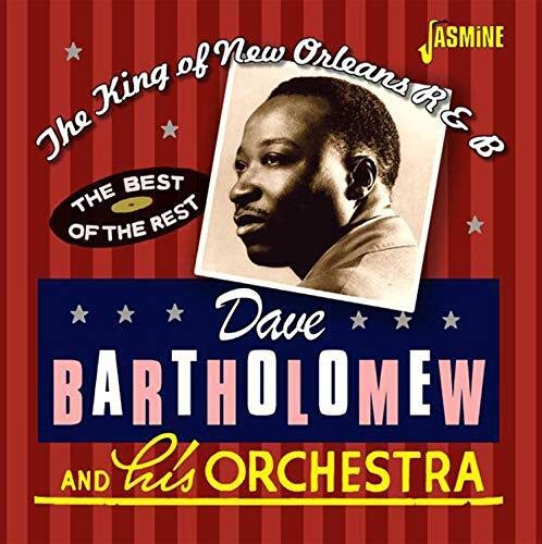 "CD cover featuring a black-and-white photo of Dave Bartholomew on a red striped background."