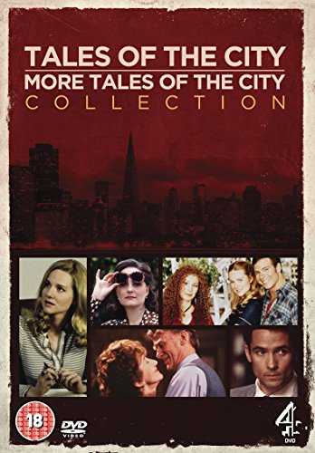 DVD box set cover with cityscape and six character images, aged texture.