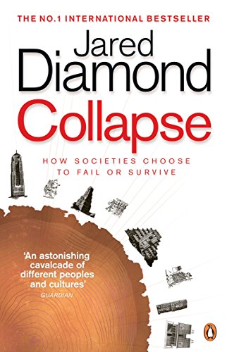 "Book cover with a black stone statue head and title 'Collapse' by Jared Diamond."