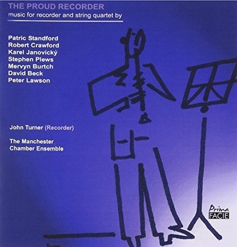 "Album cover with blue background, abstract line drawing, and white text listing musicians."