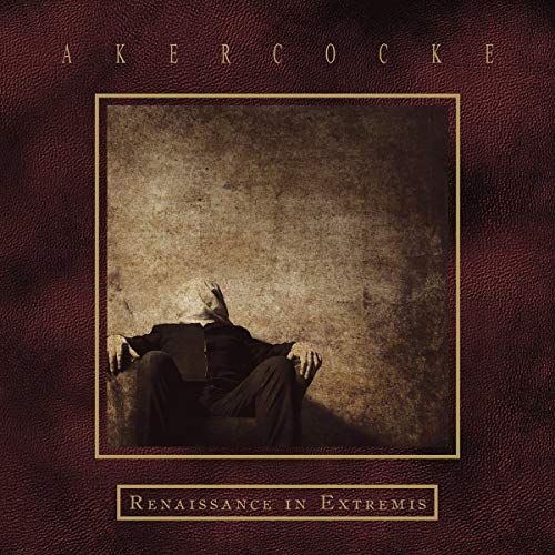 "Album cover with a person slumped on the ground, dark red leather background."
