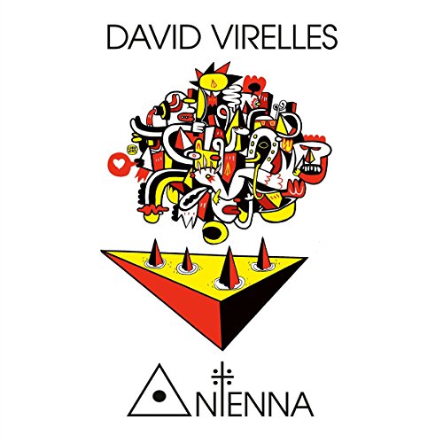 "Album cover with abstract red, yellow, and black illustration on a white background."
