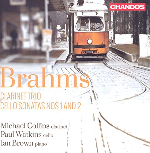"CD cover featuring a vintage orange tram on snowy tracks with 'Brahms' in orange text."