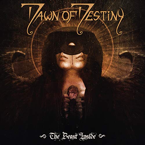 "Album cover featuring a hooded figure with a beast on their chest."