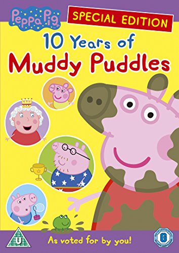 The image shows a DVD cover featuring Peppa Pig in a muddy puddle.