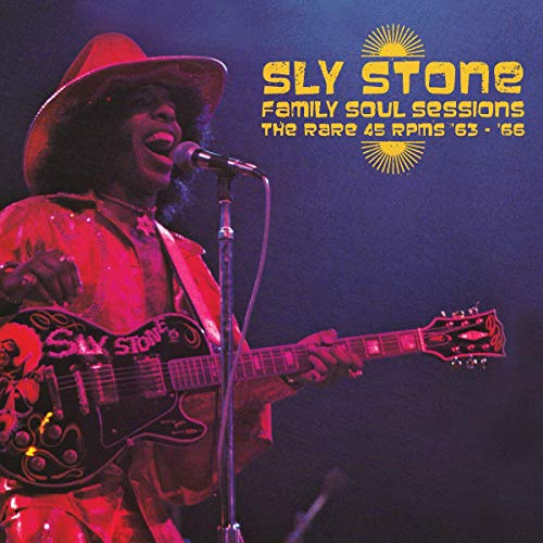 Sly Stone album cover featuring a man playing guitar and singing into a microphone.