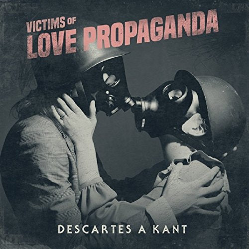 Album cover featuring a couple embracing, both wearing gas masks, with distressed text overlay.