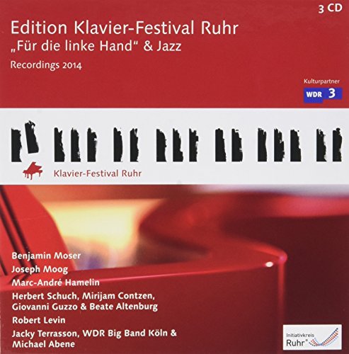 Red CD cover with piano image, white text, and black piano key silhouettes.