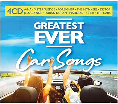"CD cover with couple driving a convertible, arms raised, against a blue sky."