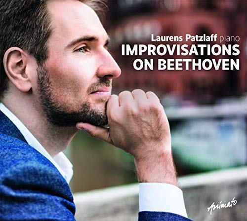 CD cover featuring a man in a blue suit, contemplative, with white text "Improvisations on Beethoven".