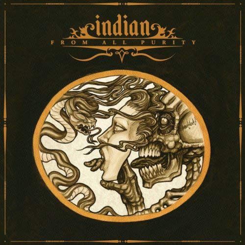 "CD album cover with illustration of a woman and skeleton, dark green background."