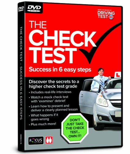 "DVD case with red cover, driving instructor, and checkmark, titled 'The Check Test'."