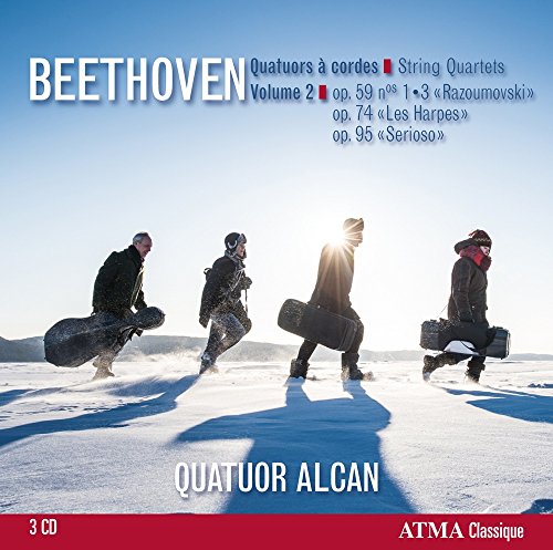 "CD cover featuring four musicians walking in snowy landscape, carrying instrument cases."