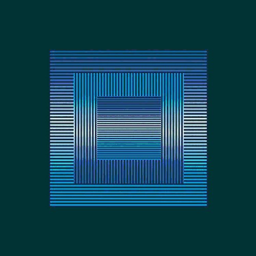 A blue square with layered, striped patterns and a gradient center.