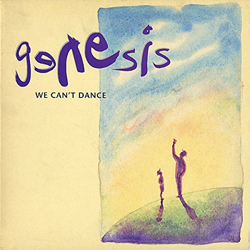 "Album cover for 'Genesis - We Can't Dance' featuring a watercolor illustration of a dancing figure."