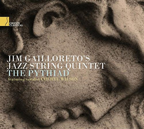 "CD cover with a stone statue face and white and yellow text overlay."