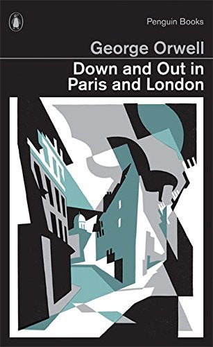 "Book cover with abstract cityscape, black background, and white text reading 'Down and Out'."