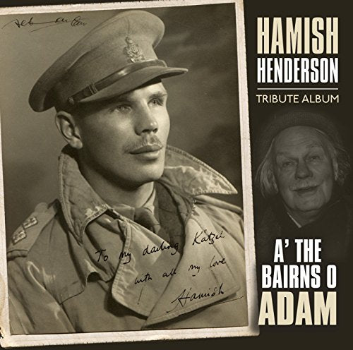 "Black and white album cover featuring a man in uniform and an older man."