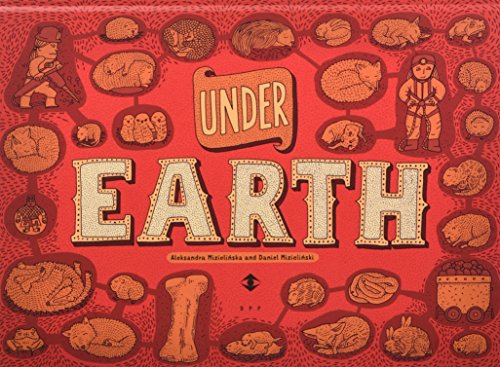 "Book cover with red background, 'Under Earth' title, and various underground-themed illustrations."
