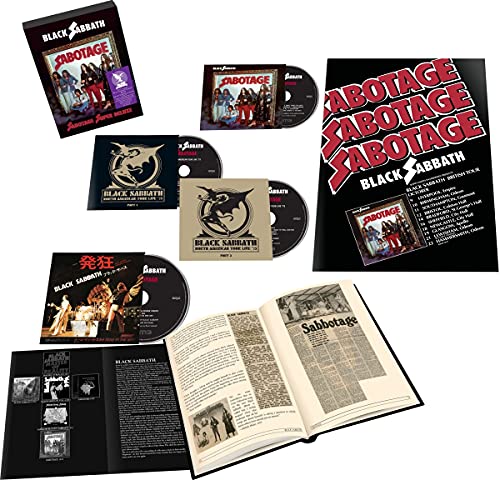 "Black Sabbath - Sabotage CD package with discs, booklet, and promotional materials."