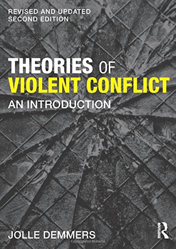 Book cover with title "Theories of Violent Conflict" in white and yellow text on a cracked surface.
