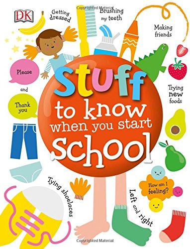 "Children's book cover with cartoon illustrations and text 'Stuff to know when you start school'."