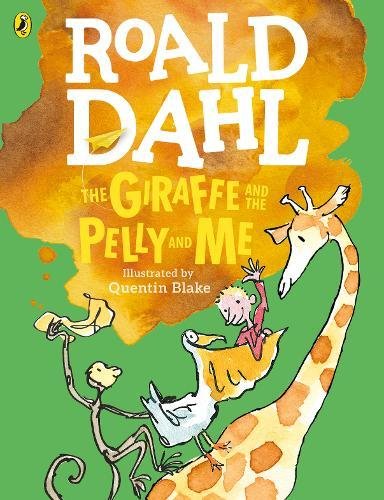 "Colourful book cover featuring a giraffe, pelican, and monkey, with Roald Dahl's name prominently displayed."