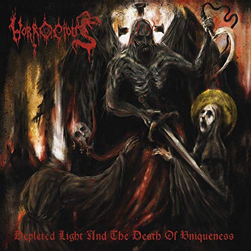 "Album cover art featuring a dark, gothic illustration of a grim reaper and skulls."