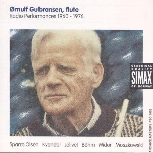 CD cover with a portrait of an older man holding a flute, blue background.