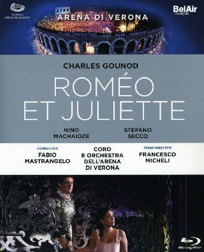 "Blu-ray cover for 'Romeo et Juliette' opera, featuring man and woman in ornate setting."