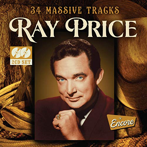 "CD cover with Ray Price portrait, surrounded by hay bale, with '34 Massive Tracks' text."