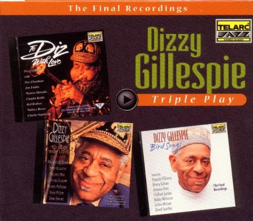 "Dizzy Gillespie Triple Play CD cover with three album covers featuring the musician."