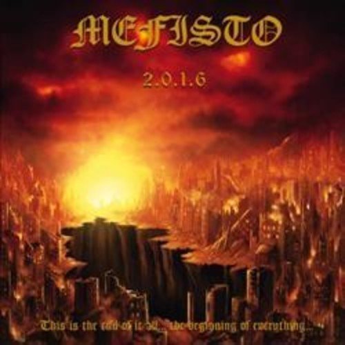 "Mefisto 2.0.1.6 CD cover featuring a burning cityscape with fiery sky and gold text."