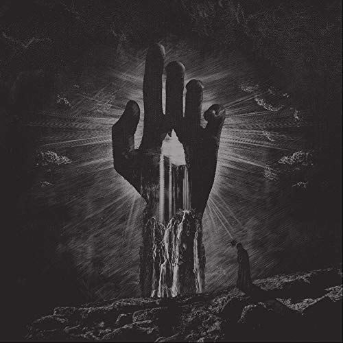 A black-and-white album cover featuring a giant hand and a small figure.