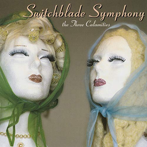 "Album cover featuring two white mannequin heads with veils and blonde wigs."