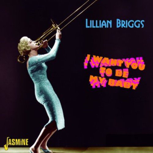 "Album cover featuring a blonde woman in a grey dress playing a trombone."