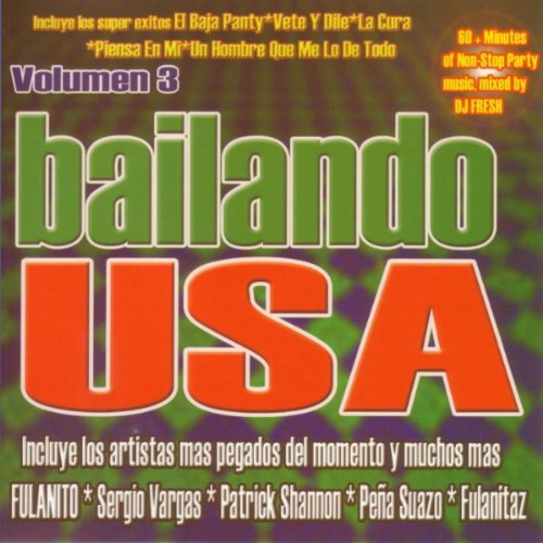"Bailando USA CD cover with green and orange text on a purple background."