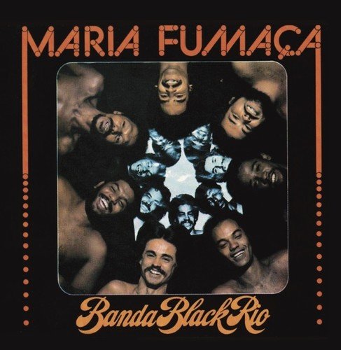 "Banda Black Rio album cover with men in a circular formation on black background."