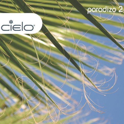 The alt text for the image is: "CD cover with palm fronds and blue sky, 'Cielo Paradizo 2' text."