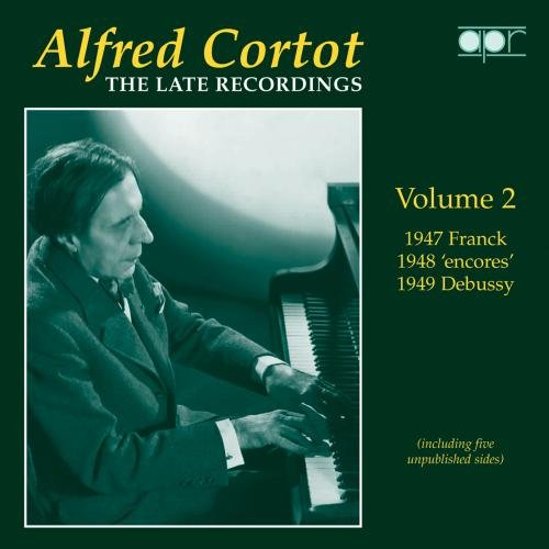 Alfred Cortot CD cover: black background, man playing piano, yellow and white text.