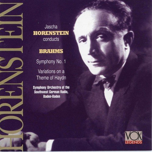 CD cover featuring Jascha Horenstein's portrait, with text about Brahms' symphony and variations.