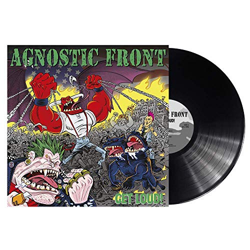 Agnostic Front vinyl record with cartoon cover art featuring aggressive characters and text.