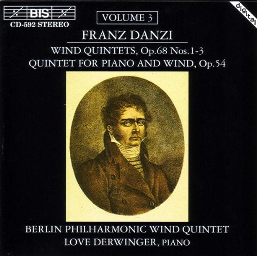 Black CD cover with portrait of Franz Danzi and white text describing the music.